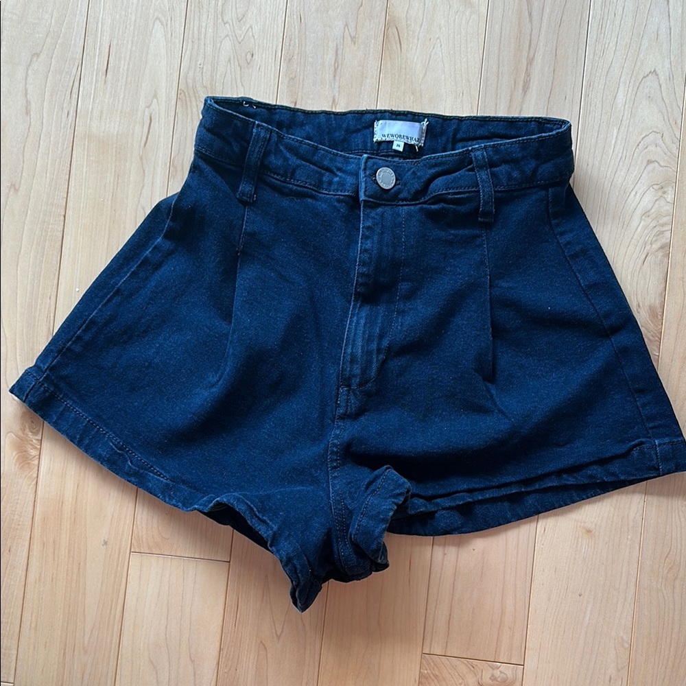 Weworewhat Dark Blue High Waist Denim Shorts flare shorts 24 navy